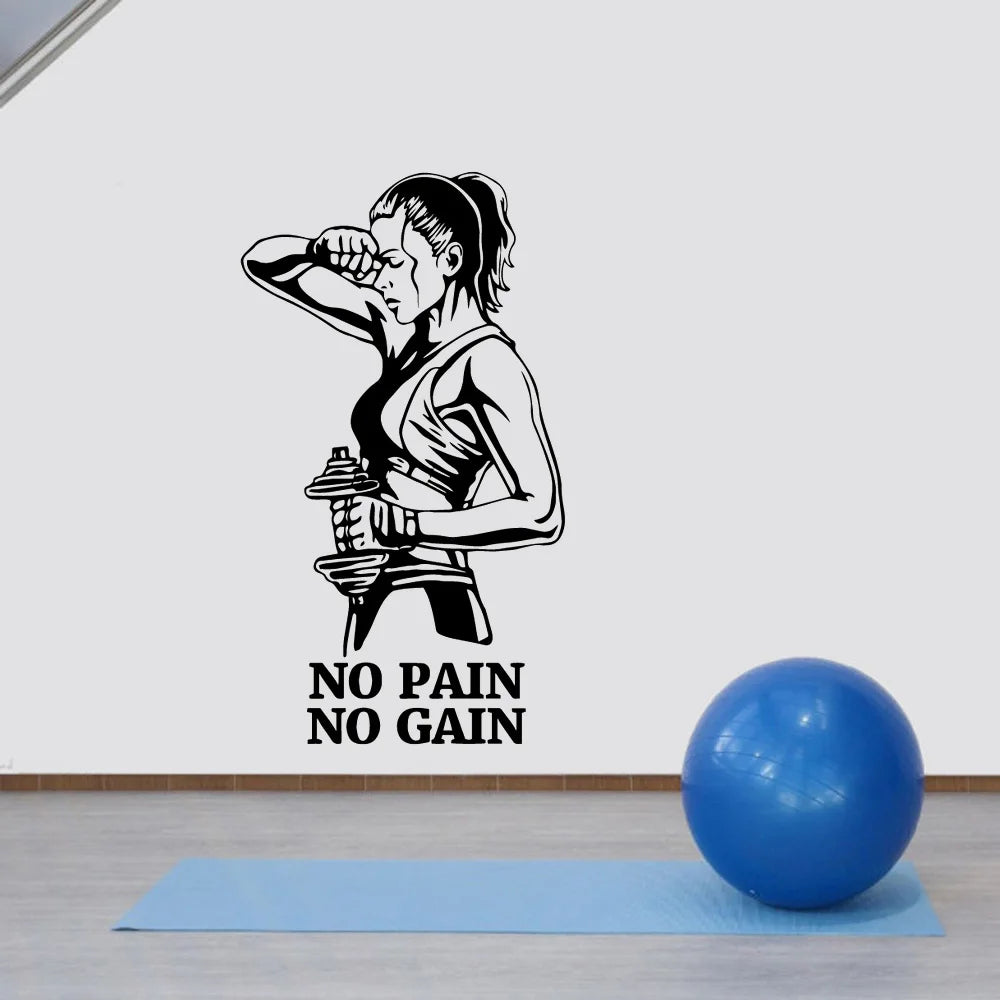 Hot no pain no gain Phrase Gym Vinyl Wallpaper Sticker For Gym Decoration Wall Decal Sport Wall stickers decoração ginásio