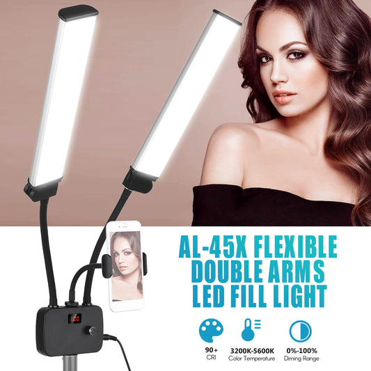 45W Flexible Double Arms LED Fill Light Bi-color Dimmable Beauty LED Video Lamp 3200K-4500K-5600K for Live Streaming Vlog Makeup