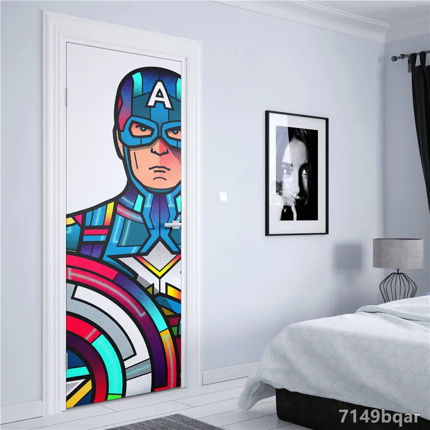 Doors Decoration HD Marvel The Avengers Self-adhesive Waterproof Door Sticker Posters abstract Wall Stickers Kids Room Decorate