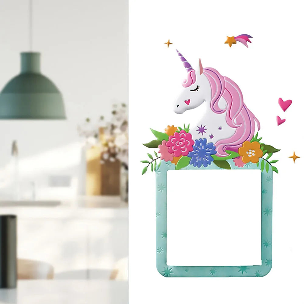 3D Unicorn Switch Sticker Cartoon Kids Room Decor luminous Stickers Switch Cover Wall Light Unicorn Socket Stickers Decoration