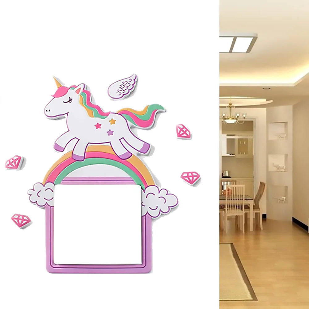 3D Unicorn Switch Sticker Cartoon Kids Room Decor luminous Stickers Switch Cover Wall Light Unicorn Socket Stickers Decoration