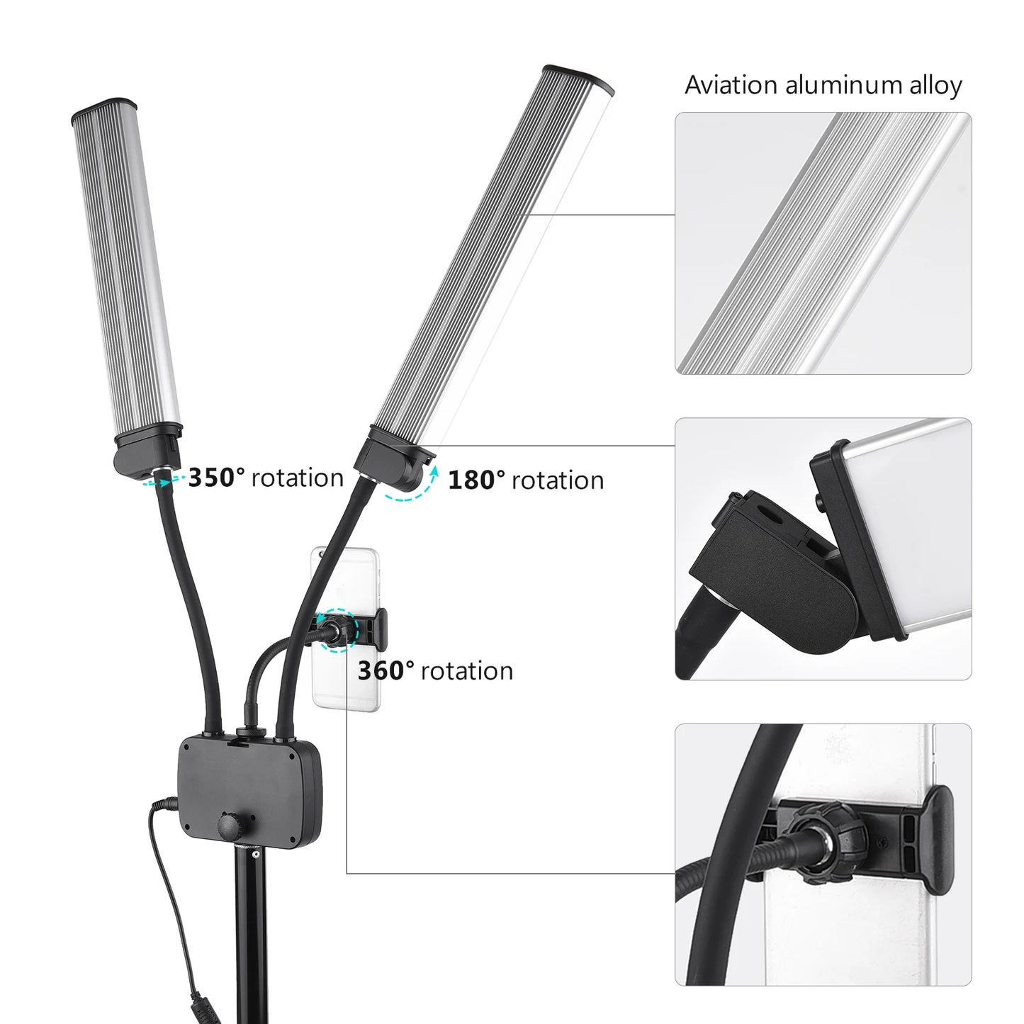 45W Flexible Double Arms LED Fill Light Bi-color Dimmable Beauty LED Video Lamp 3200K-4500K-5600K for Live Streaming Vlog Makeup