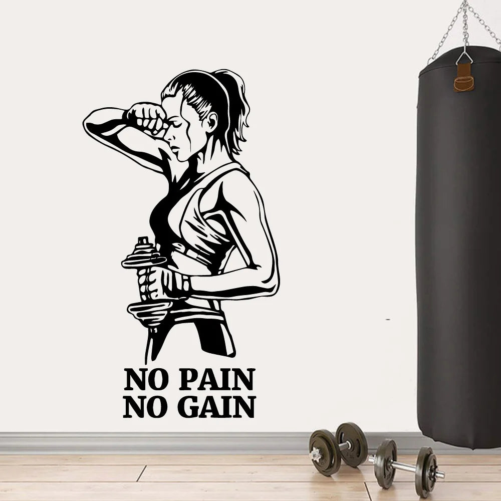 Hot no pain no gain Phrase Gym Vinyl Wallpaper Sticker For Gym Decoration Wall Decal Sport Wall stickers decoração ginásio