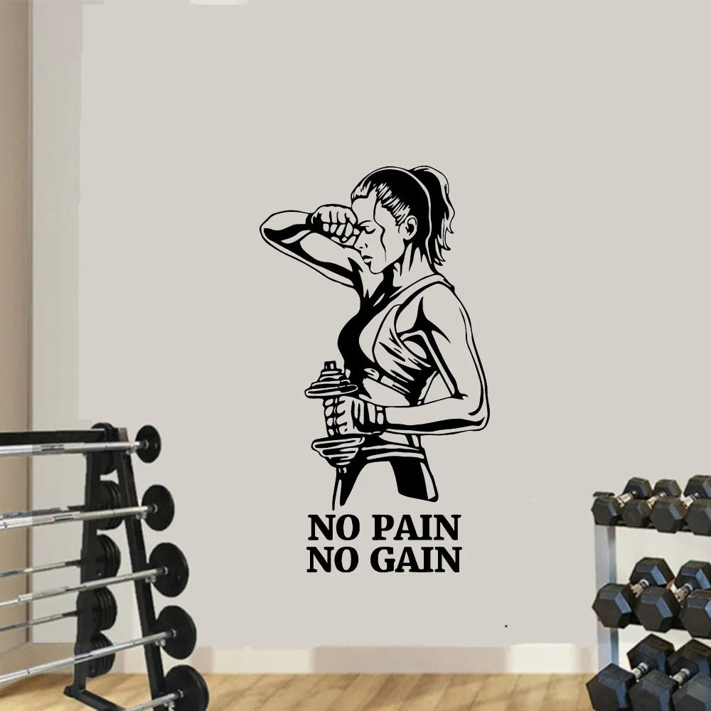 Hot no pain no gain Phrase Gym Vinyl Wallpaper Sticker For Gym Decoration Wall Decal Sport Wall stickers decoração ginásio