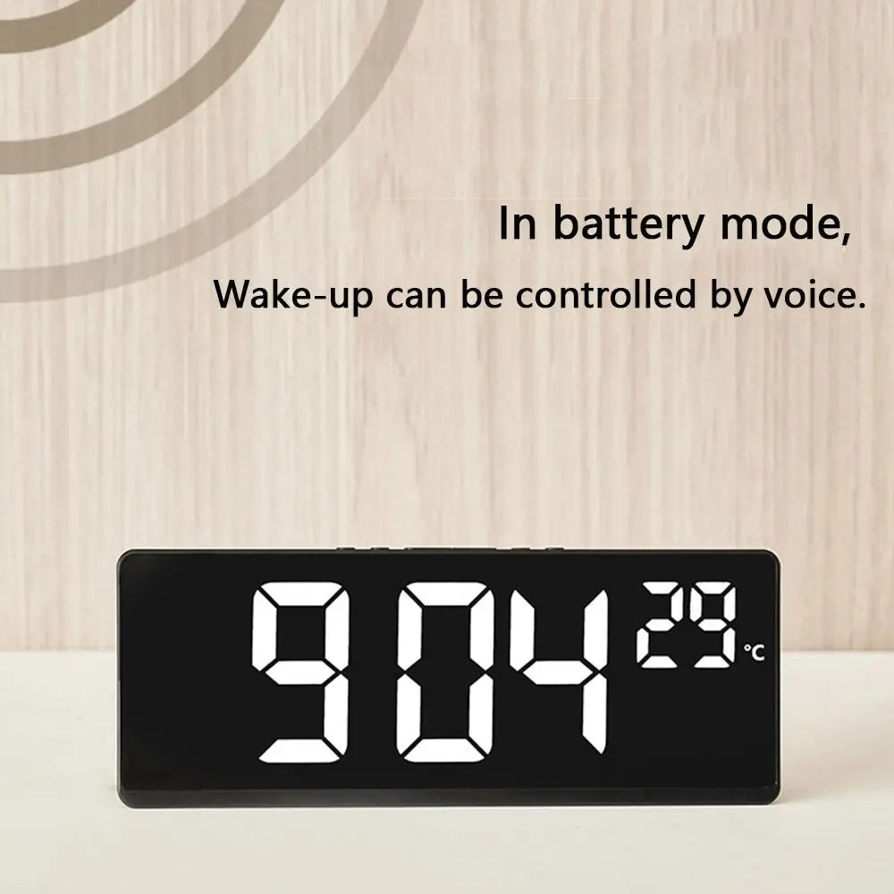 Digital Alarm Clock LED Mirror with Phone Holder Display Temperature Date Home Trip Bedside Clock