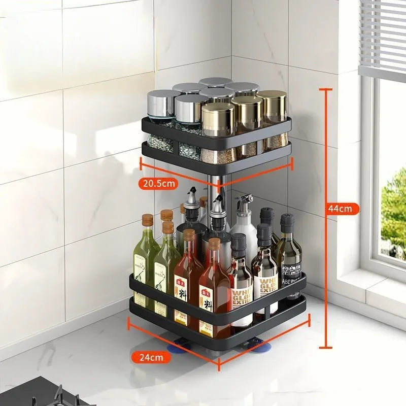 360°Rotation Spice Rack Non-Skid Organizer Jar Carbon Steel Storage Tray For Seasonings And Spices Cans For Kitchen Accessories