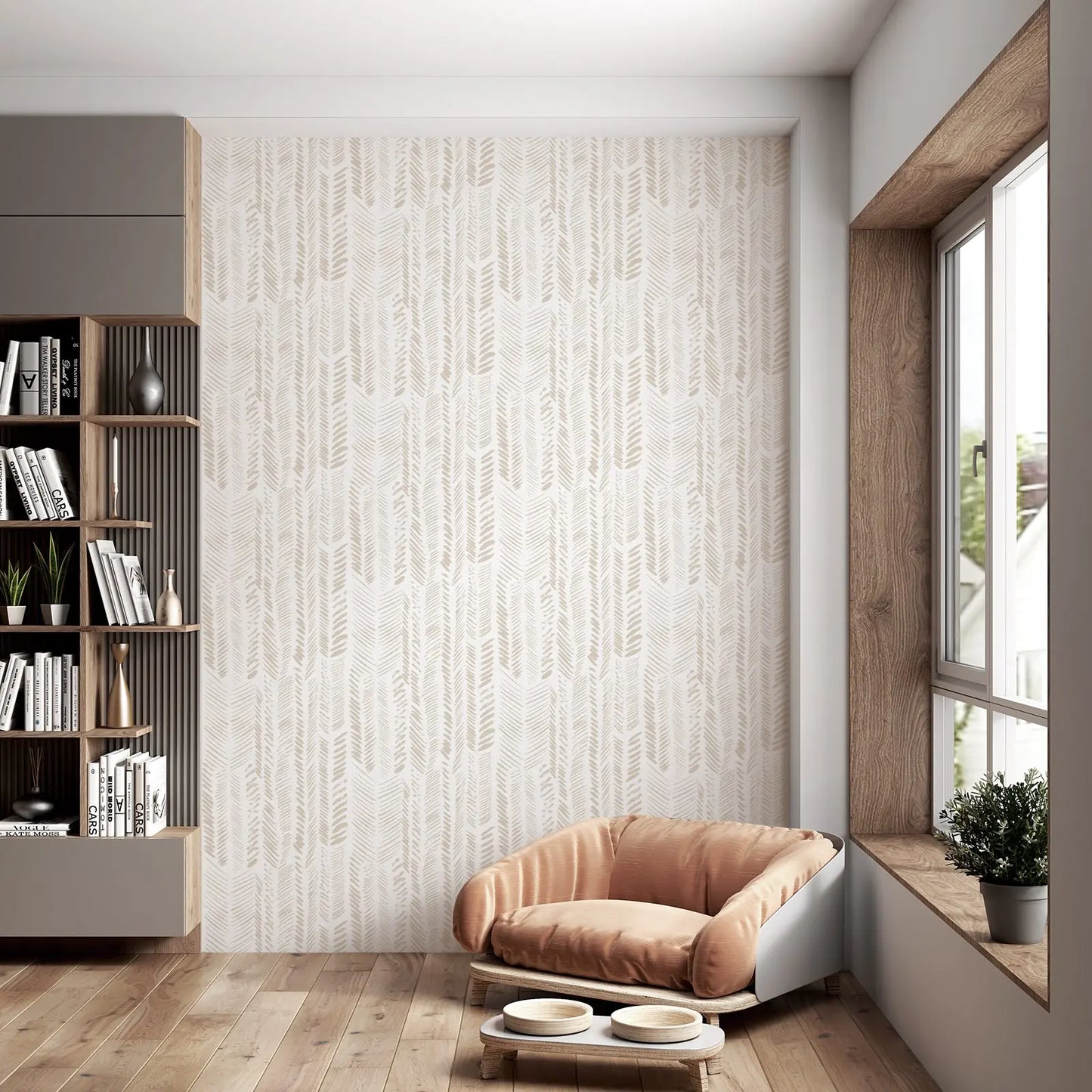 Brush Strokes Pattern Wallpaper, Zigzag Lines  Wall Paper Peel And Stick,Beige and White Wall Mural ,Self Adhesive Wallpaper