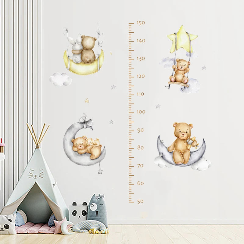 Cute Bear Height Measure Wall Sticker for Kids Rooms Children Boys Girls Baby Room Decoration Growth Chart Meter Wallpaper