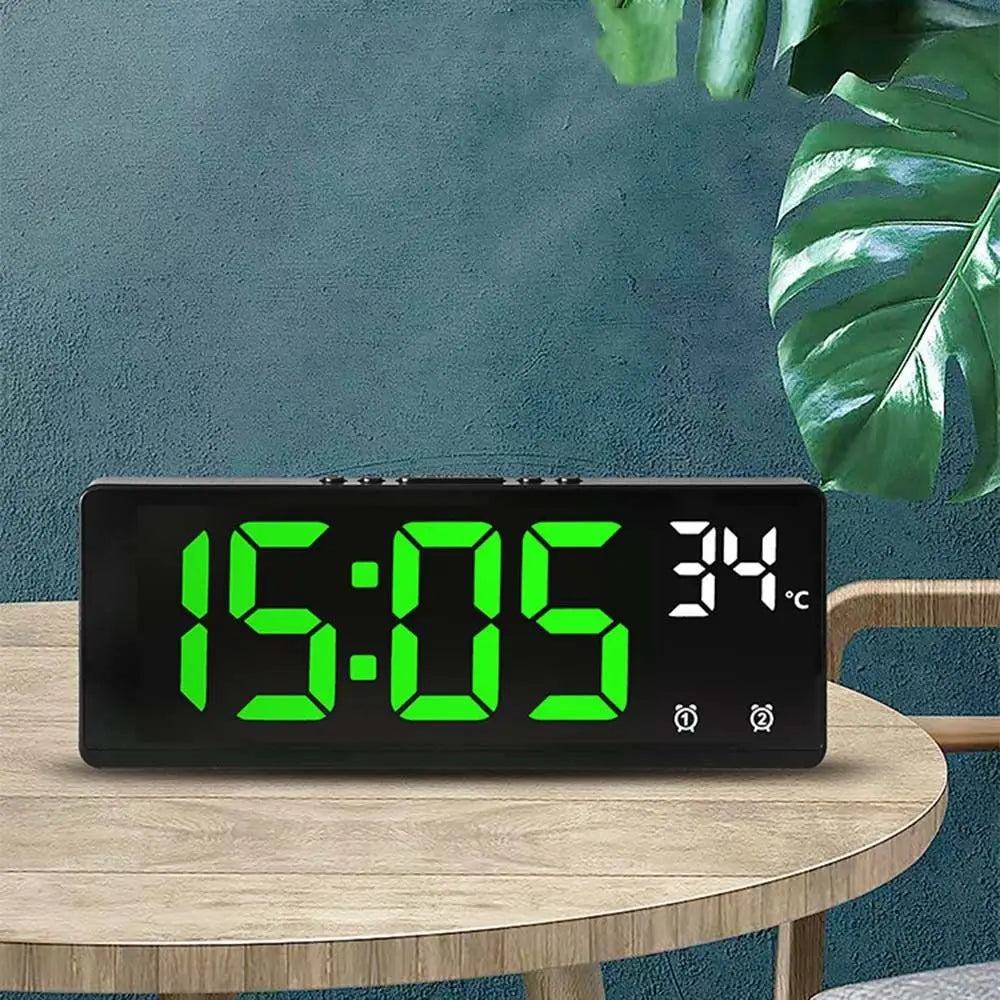 Digital Alarm Clock LED Mirror with Phone Holder Display Temperature Date Home Trip Bedside Clock