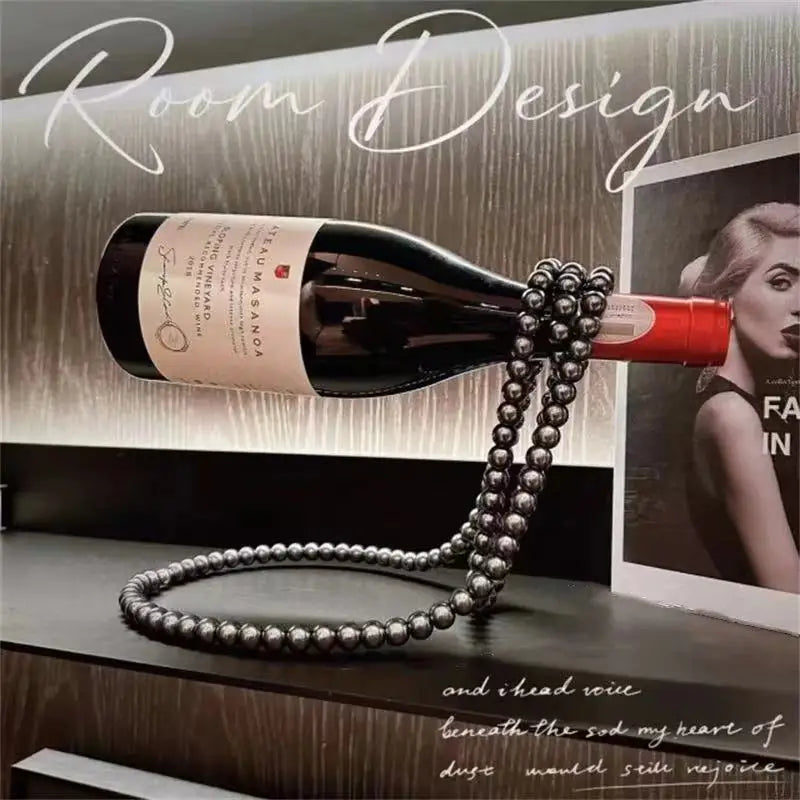 Creative Pearl Necklace Wine Rack Luxury Magic Metal Resin Hanging Suspension Wine Bottle Holder Rack Home Desktop Decoration