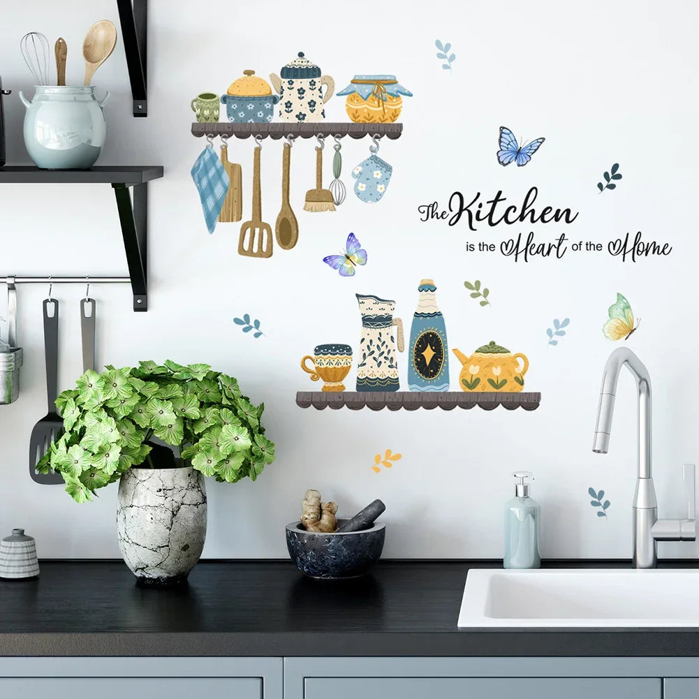 Cartoon Wall Stickers Fun Design Removable Waterproof Wall Decals Hand Painted PVC Wall Posters Dining Room Kitchen Decoration