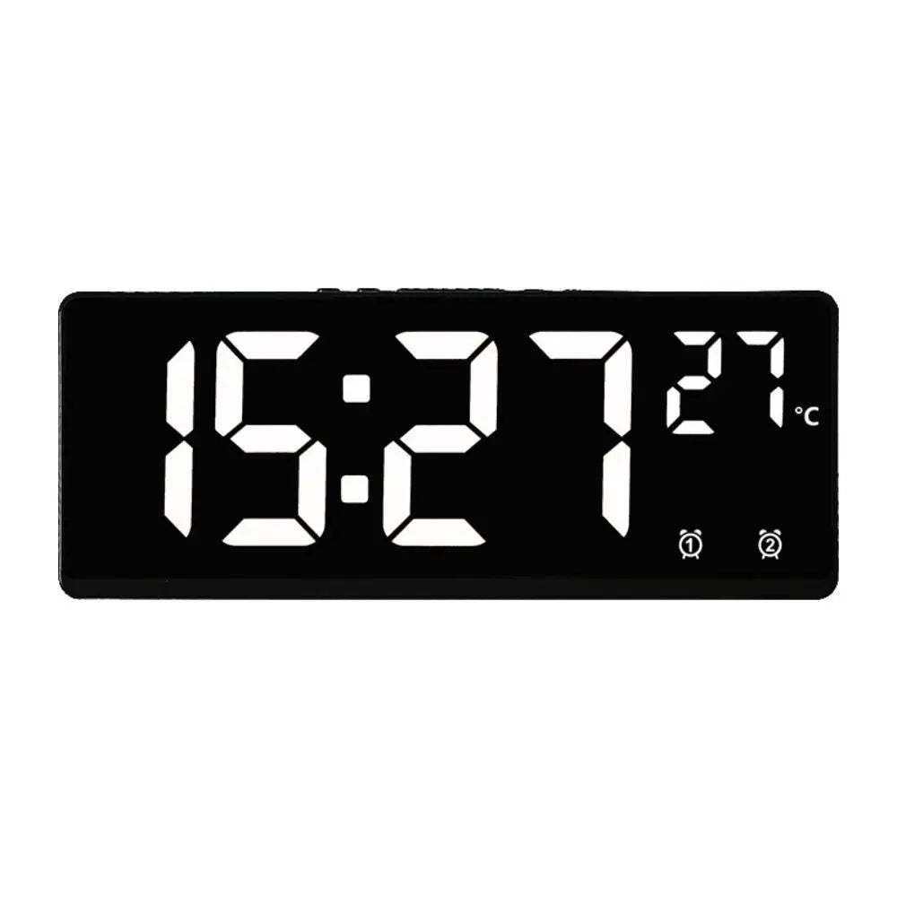 Digital Alarm Clock LED Mirror with Phone Holder Display Temperature Date Home Trip Bedside Clock