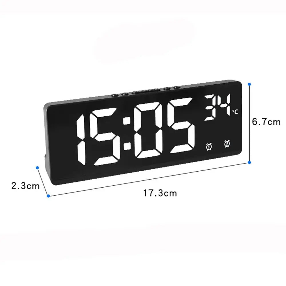 Digital Alarm Clock LED Mirror with Phone Holder Display Temperature Date Home Trip Bedside Clock