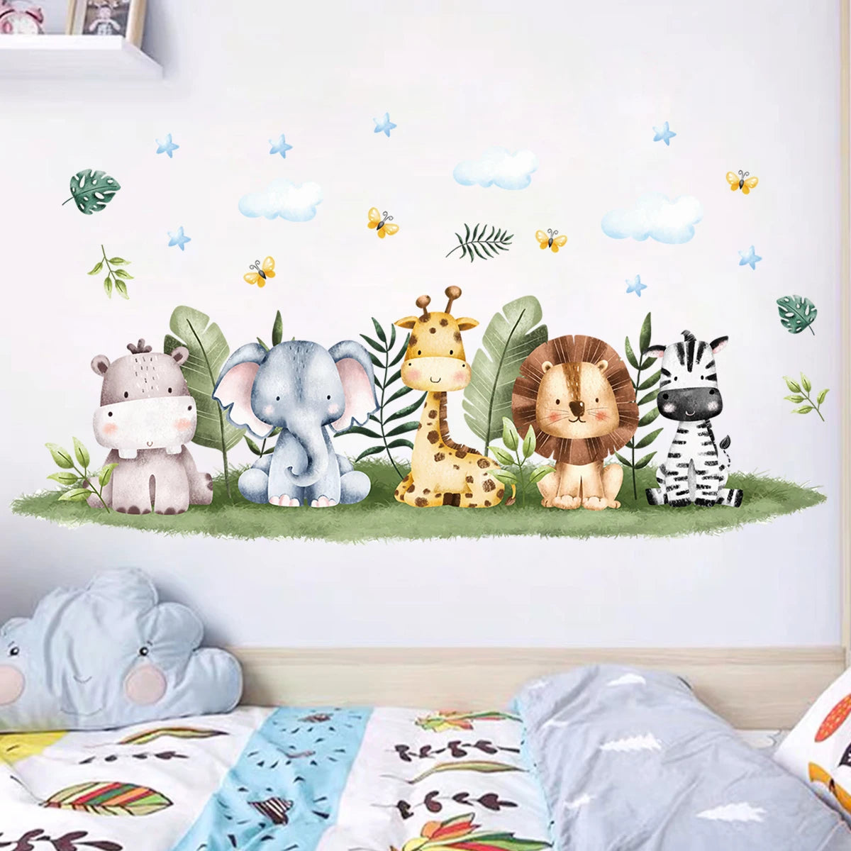 Cartoon Lion Zebra Elephant Giraffe Wall Stickers for Children Room Kids Room Bedroom Living Room Nursery Decoration Wall Decals