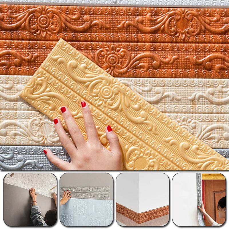 Ceiling Decoration Strip Wall Sticker Waterproof Antifouling Nbr Self-Adhesive Top Corner Line Floor Stitching Ceiling Baseboard