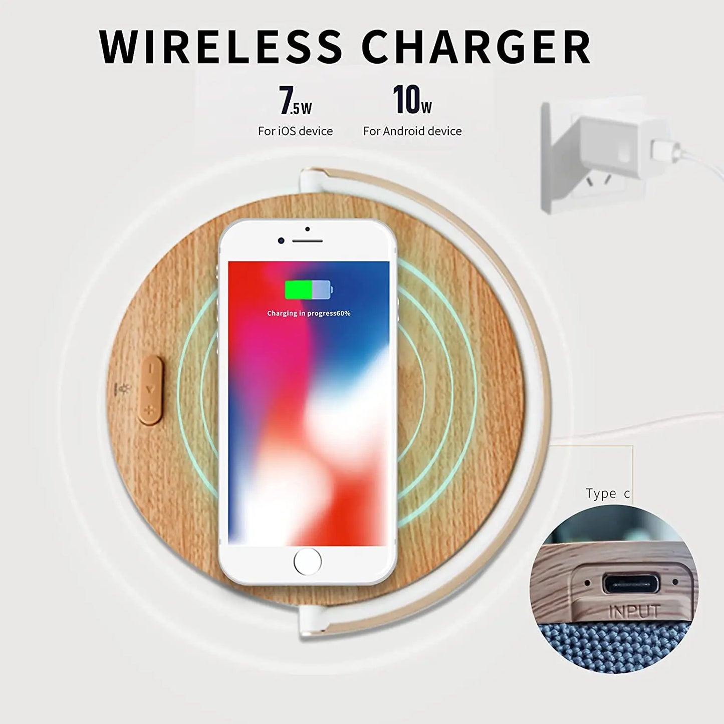 S21 Pro Wood Wireless Chargers LED Lamp Bluetooth Speaker  15W High Power Fast Charging for IPhone 14 Easy Touch Wireless Charge