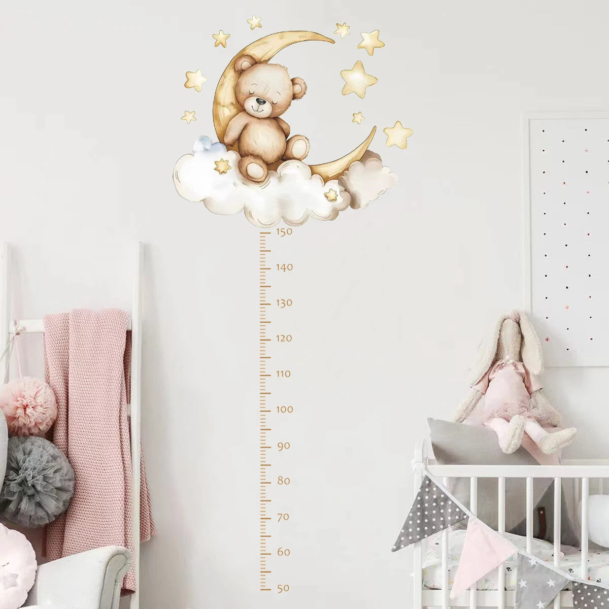 Cute Bear Height Measure Wall Sticker for Kids Rooms Children Boys Girls Baby Room Decoration Growth Chart Meter Wallpaper