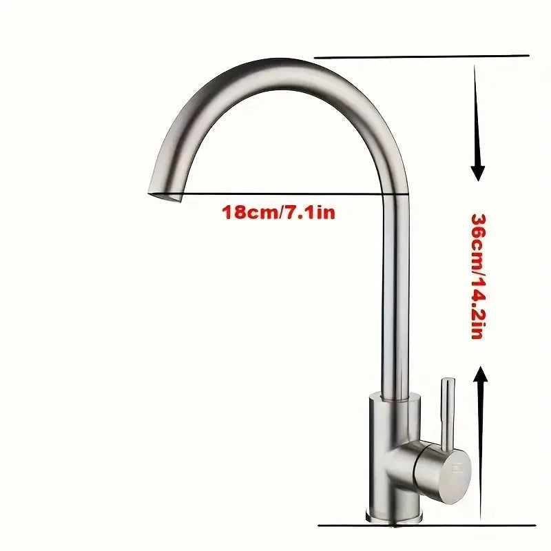 1pc Stainless Steel Kitchen Faucet, Kitchen Sink Hot And Cold Faucet, Can Rotate 360° Splash-proof Water Faucet, Stainless Steel