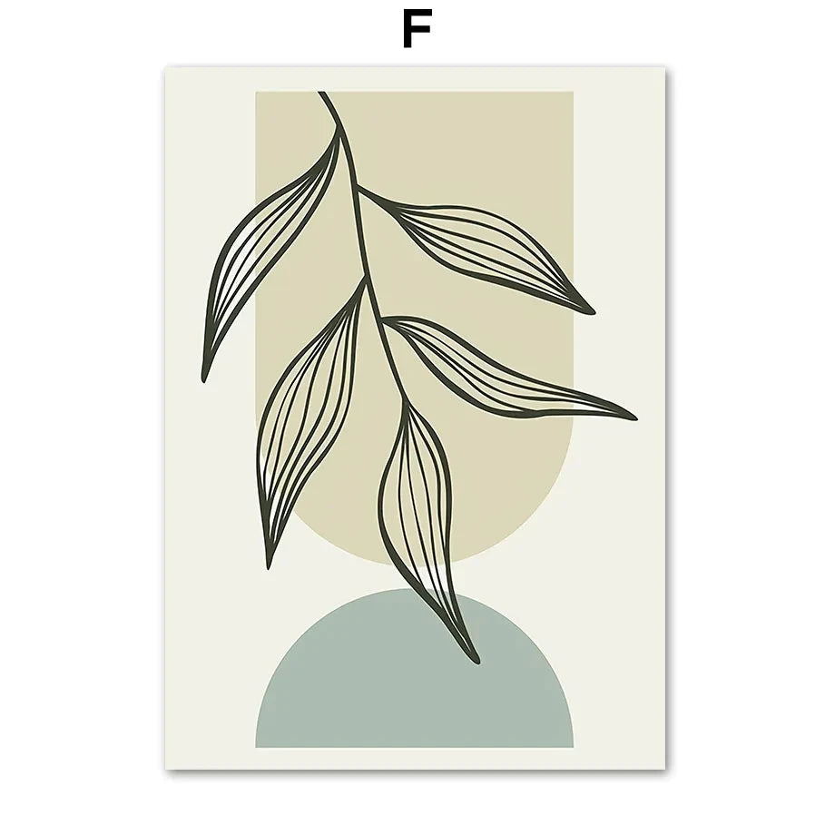 Sage Green Leaf Geometry Line Canvas Painting Matisse Abstract Boho Wall Art Poster And Prints For Living Room Home Wall Decor