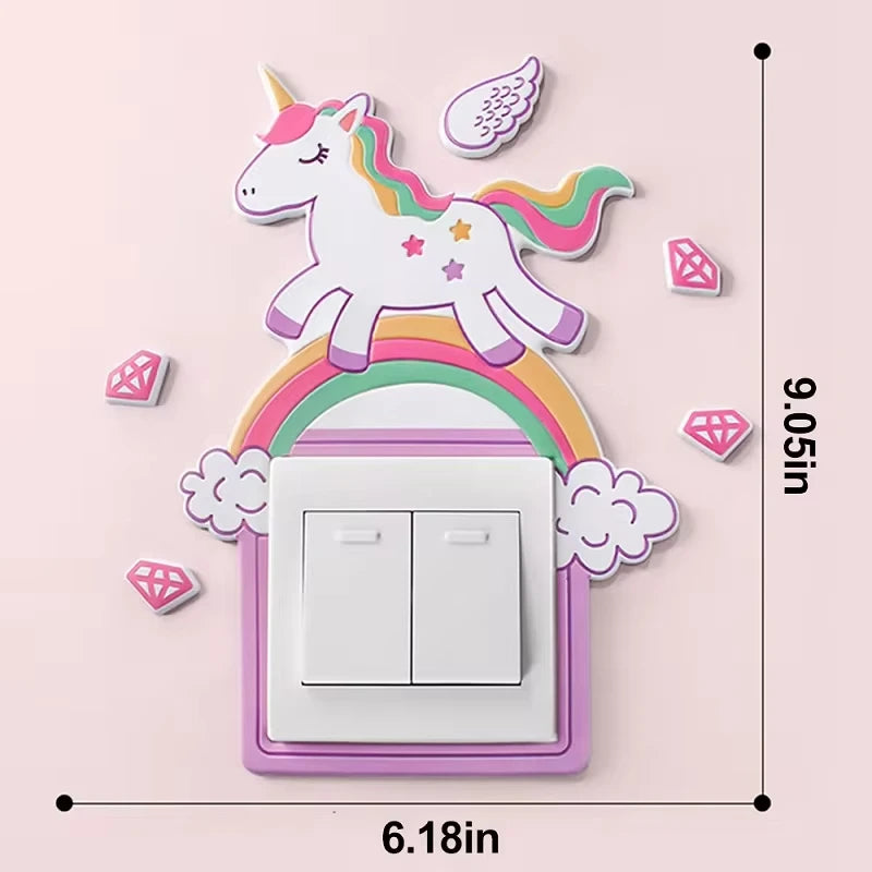 3D Unicorn Switch Sticker Cartoon Kids Room Decor luminous Stickers Switch Cover Wall Light Unicorn Socket Stickers Decoration