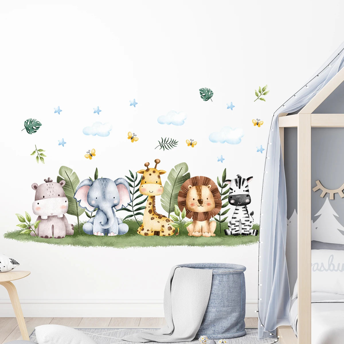 Cartoon Lion Zebra Elephant Giraffe Wall Stickers for Children Room Kids Room Bedroom Living Room Nursery Decoration Wall Decals