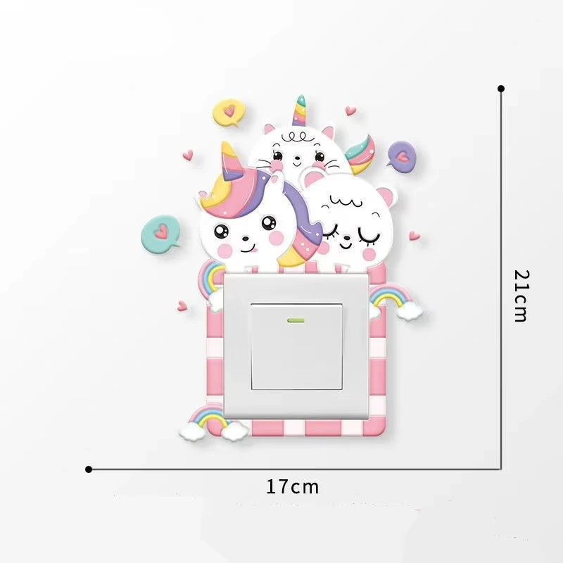 3D Unicorn Switch Sticker Cartoon Kids Room Decor luminous Stickers Switch Cover Wall Light Unicorn Socket Stickers Decoration