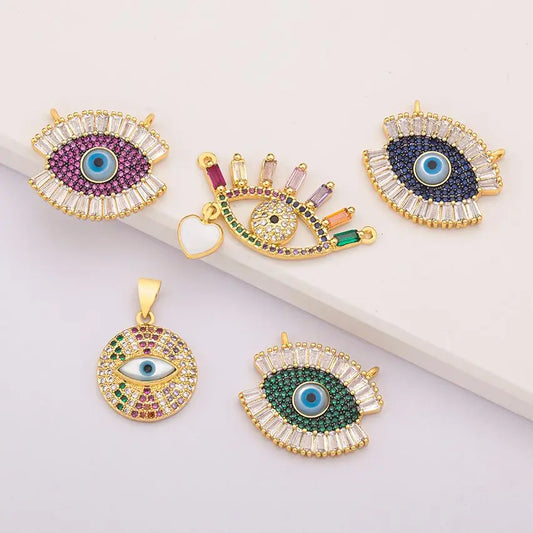 Crystal Evil Eye Charms Pendant for Women DIY Necklace Bracelet Copper Zircon Fashion Jewelry Making Supplies Accessories