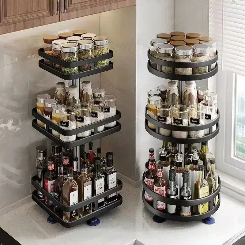 360°Rotation Spice Rack Non-Skid Organizer Jar Carbon Steel Storage Tray For Seasonings And Spices Cans For Kitchen Accessories