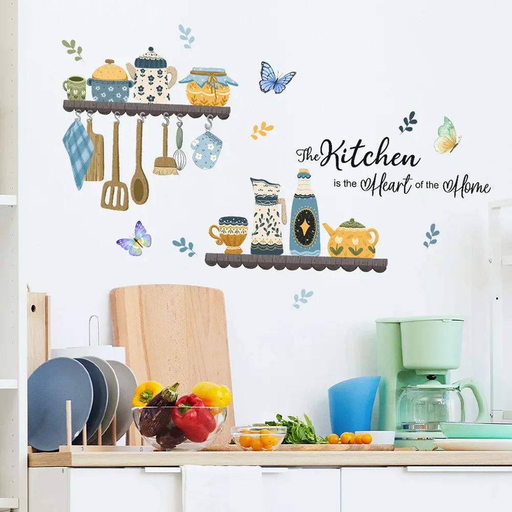 Cartoon Wall Stickers Fun Design Removable Waterproof Wall Decals Hand Painted PVC Wall Posters Dining Room Kitchen Decoration