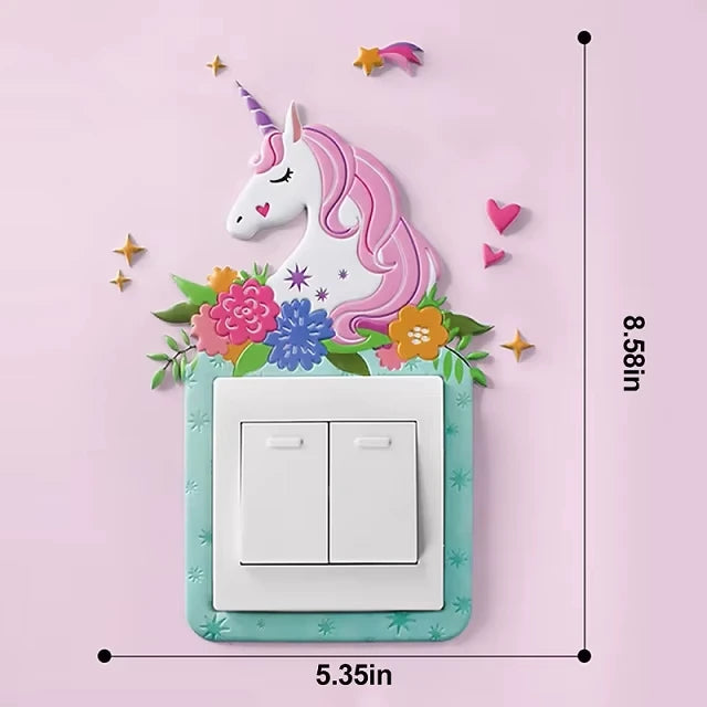 3D Unicorn Switch Sticker Cartoon Kids Room Decor luminous Stickers Switch Cover Wall Light Unicorn Socket Stickers Decoration