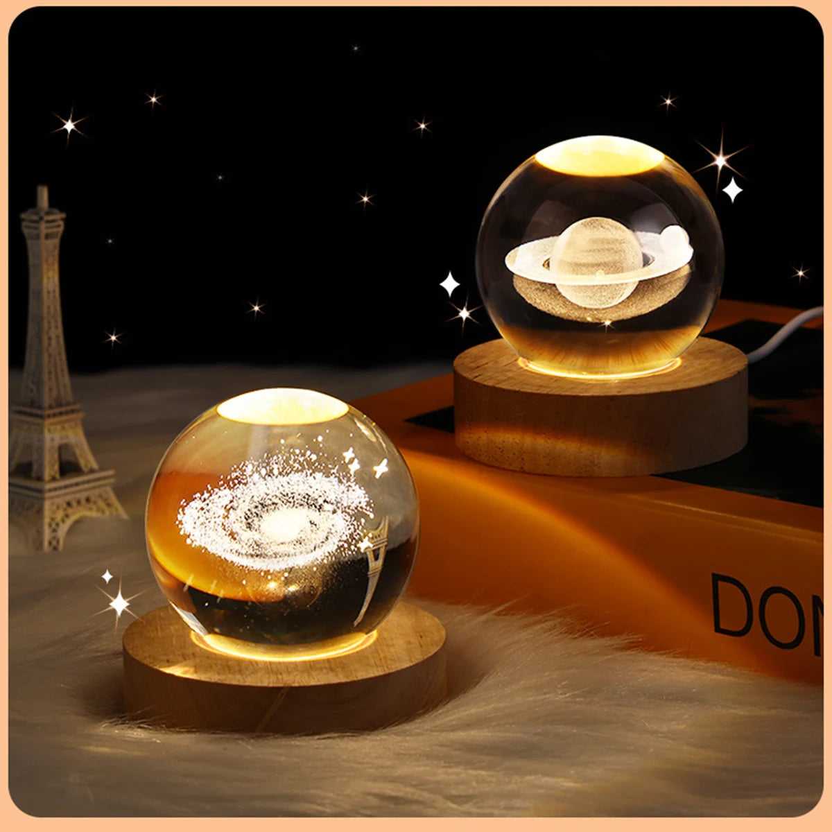 Crystal Ball LED Night Light Galaxy 3D Planet Moon Lamp Bedroom Home Decor for Kids Party Children Birthday Christmas Gifts