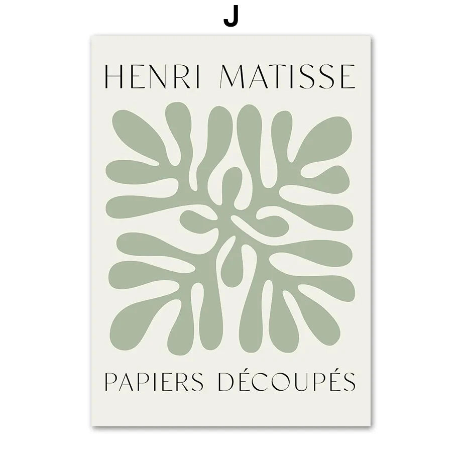 Sage Green Leaf Geometry Line Canvas Painting Matisse Abstract Boho Wall Art Poster And Prints For Living Room Home Wall Decor