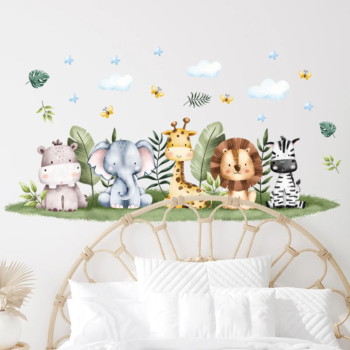 Cartoon Lion Zebra Elephant Giraffe Wall Stickers for Children Room Kids Room Bedroom Living Room Nursery Decoration Wall Decals