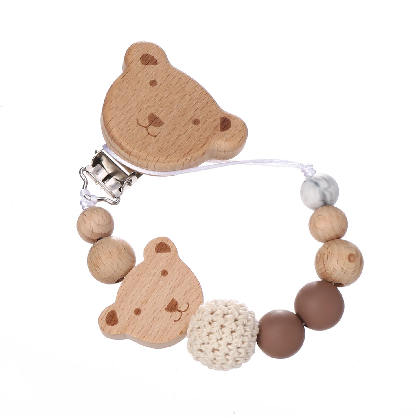 Baby Animal Beech Pacifier Clip Wood Silicone Round Beaded Nipple Chain For Infant Appease Dummy Holder Chain Shower Gifts