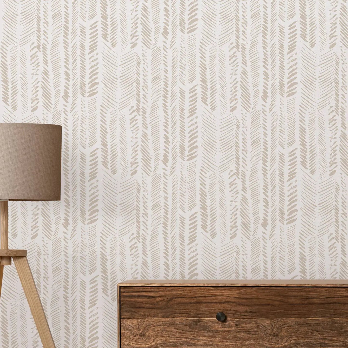 Brush Strokes Pattern Wallpaper, Zigzag Lines  Wall Paper Peel And Stick,Beige and White Wall Mural ,Self Adhesive Wallpaper