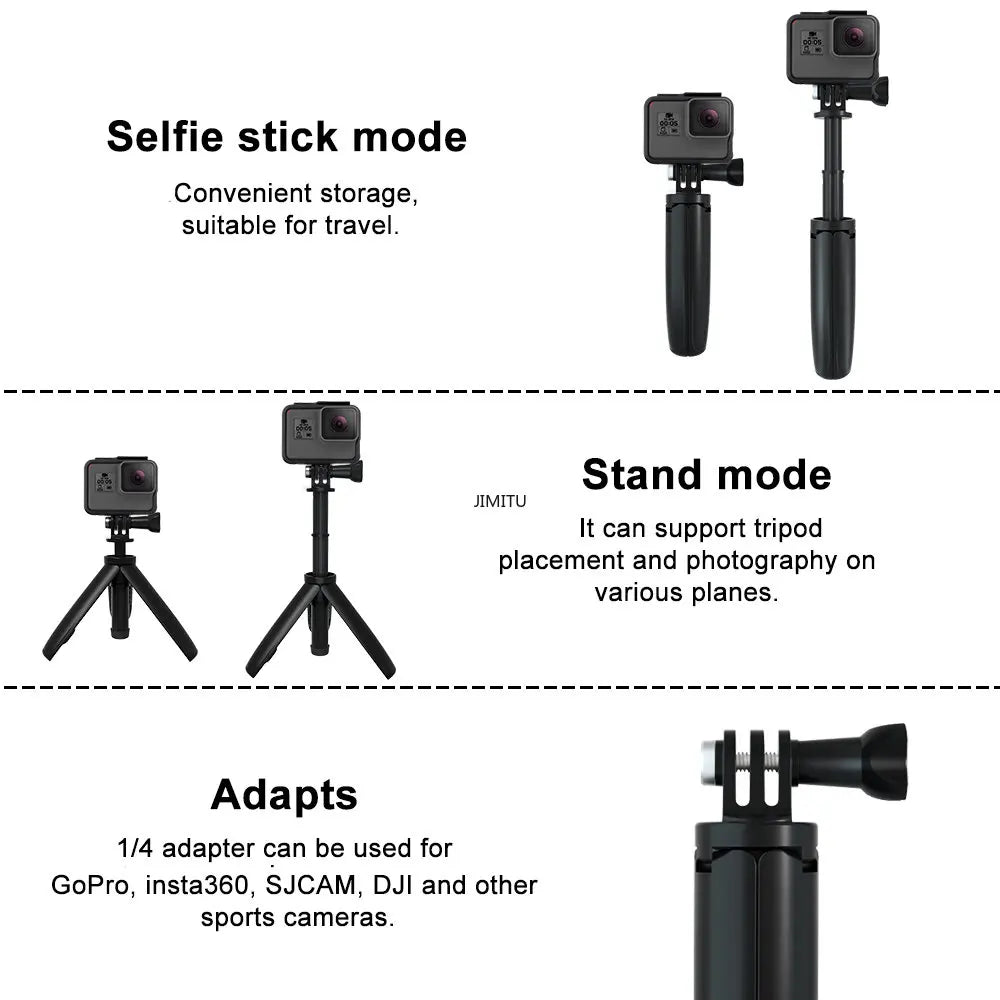 for Gopro Vlog Tripod Foldable Tripod Mini Portable Monopod for Go Pro Hero 11 10 8 7 Black Session Osmo Action Camera Accessory