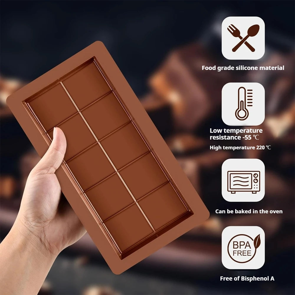 Silicone Chocolate Bar Mold  Rectangle Durable Non-Stick Mold for Stuffed Bar Food Grade Multipurpose Mold Large Candy Molds