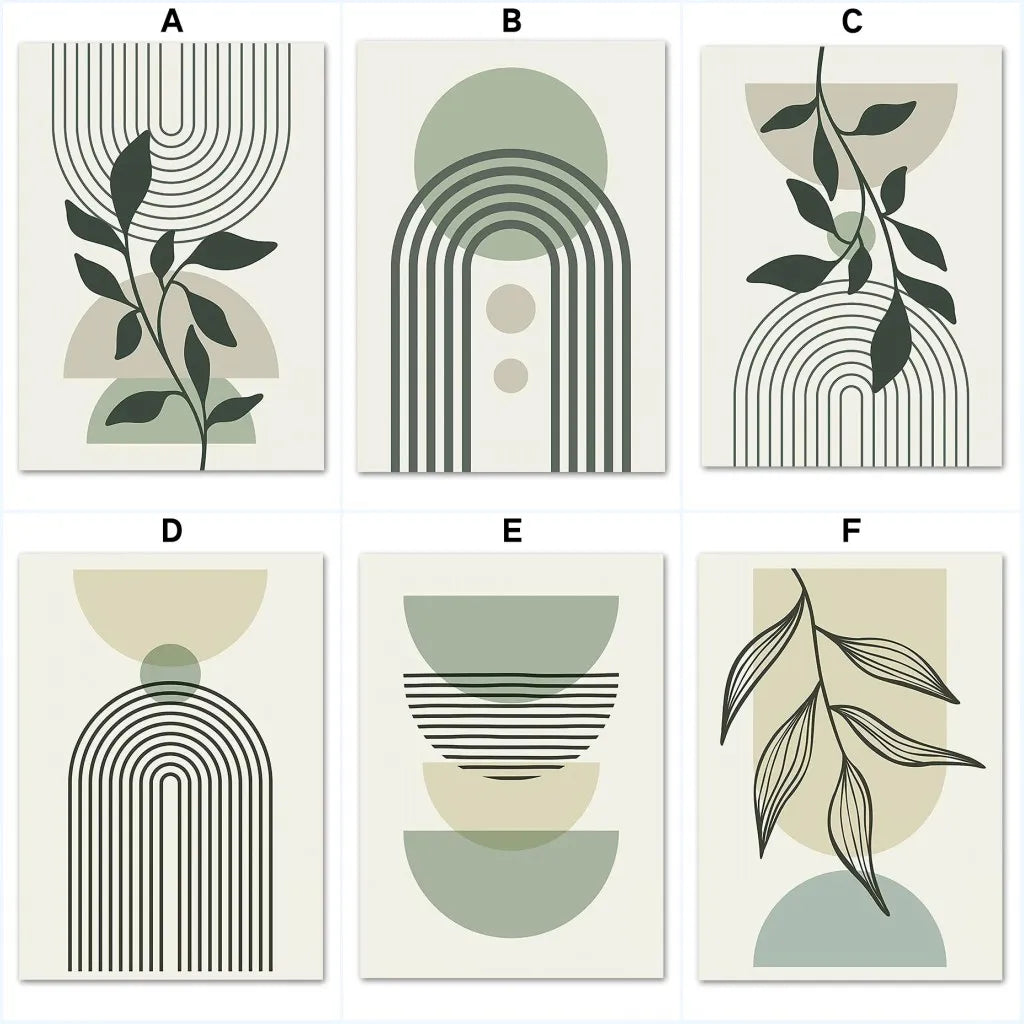 Sage Green Leaf Geometry Line Canvas Painting Matisse Abstract Boho Wall Art Poster And Prints For Living Room Home Wall Decor