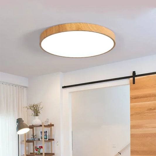 Nordic LED Ceiling Light for Living Room Bedroom Room Study Balcony Corridor Lamp Round Wood Color Indoor Decor Lighting Fixture