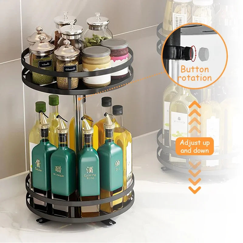 360°Rotation Spice Rack Non-Skid Organizer Jar Carbon Steel Storage Tray For Seasonings And Spices Cans For Kitchen Accessories